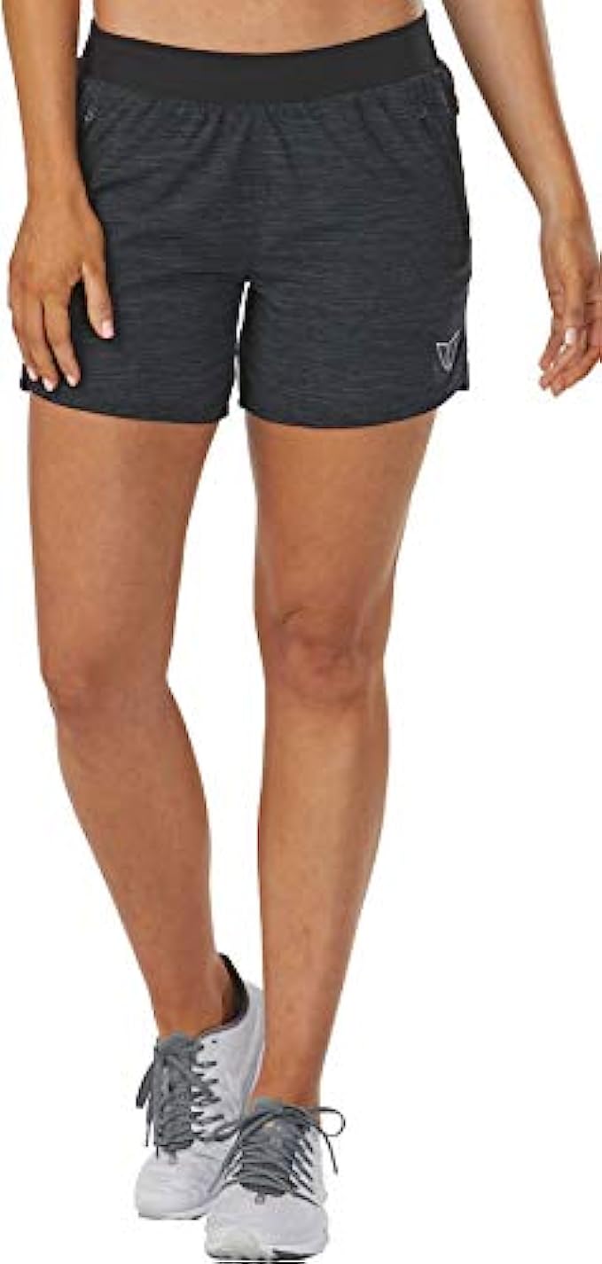 KORSA Women's 5-inch Athletic Workout Shorts with Multiple Zip Pockets, Brief Liner for Running, Gym, Yoga, Casual | Embrace