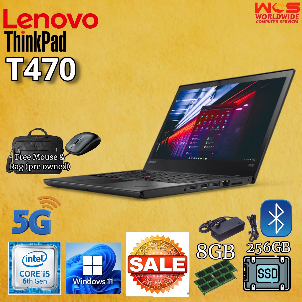 LENOVO T470 ThinkPad 14" HD display/ Intel Core i5 6th Gen/ 8GB RAM / 256GB SSD / WIN11 PRO /MS Office (Refurbished)
