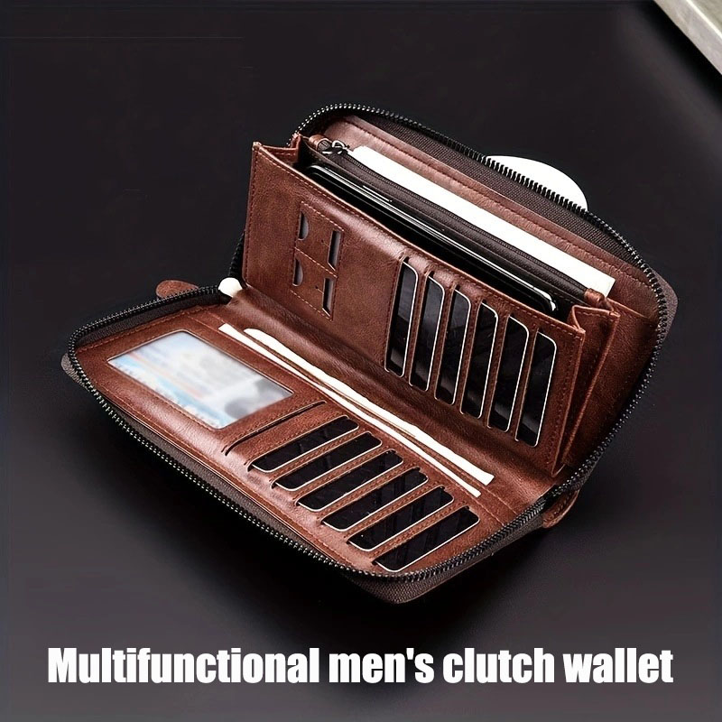 Men's Wallet High Quality Pu Leather Long Zipper Wallet for Men RFID Blocking Business Clutch Bag Credit Card Holder Purse Man